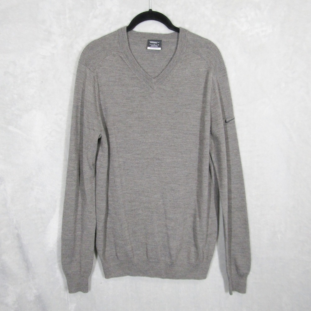 Nike Golf Tour Performance V-Neck Sweater Mens Large Gray Wool Blend